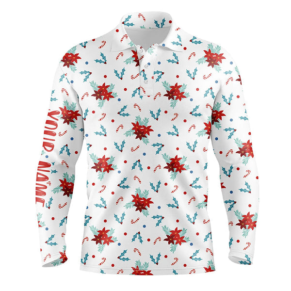 Christmas Flowers Seamless Pattern Mens Golf Polo Shirts Custom Golf Shirts For Men Golf Gifts LDT0573