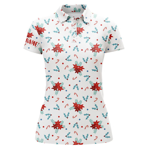 Christmas Flowers Seamless Pattern Golf Polo Shirts Custom Golf Shirts For Women Golf Gifts LDT0573