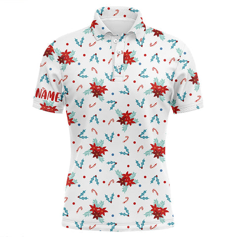 Christmas Flowers Seamless Pattern Mens Golf Polo Shirts Custom Golf Shirts For Men Golf Gifts LDT0573