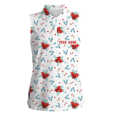 Christmas Flower Seamless Pattern Womens Sleeveless Polo Shirt Custom Golf Shirts For Women Golf Gift LDT0573