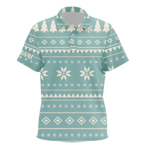 Mint Christmas Pattern With Tree Snowflakes Kids Golf Polo Shirt Holiday Winter Unisex Kid Golf Tops LDT0574
