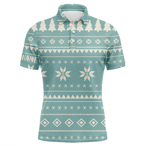 Mint Christmas Pattern With Tree Snowflakes Mens Golf Polo Shirts Holiday Winter Men Golf Tops LDT0574