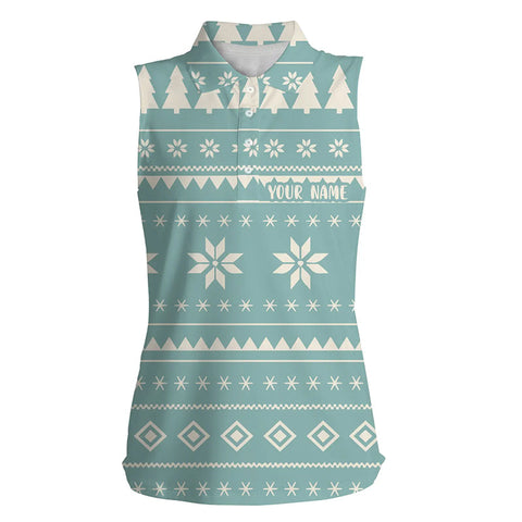 Mint Christmas With Tree Snowflakes Womens Sleeveless Polo Shirt Holiday Winter Women Golf Tops LDT0574