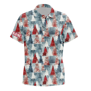 Grunge American Christmas Tree Red Blue Unisex Kids Golf Polo Shirts Vintage Golf Shirts For Kid LDT0583