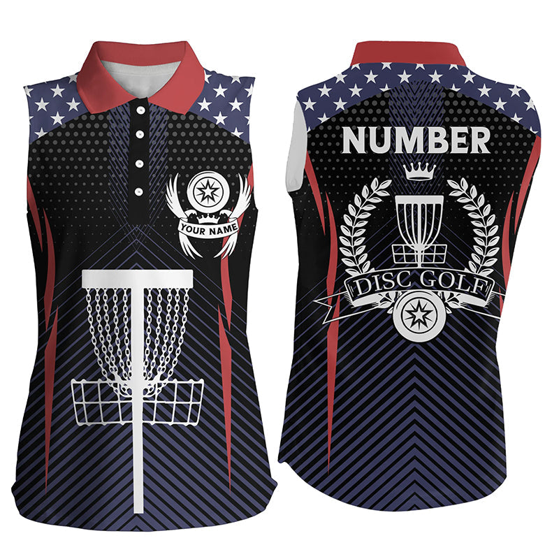Sleeveless American Flag Disc Golf Polo Shirts Customized Patriotic Golf Shirts For Women, Golf Gifts LDT0287