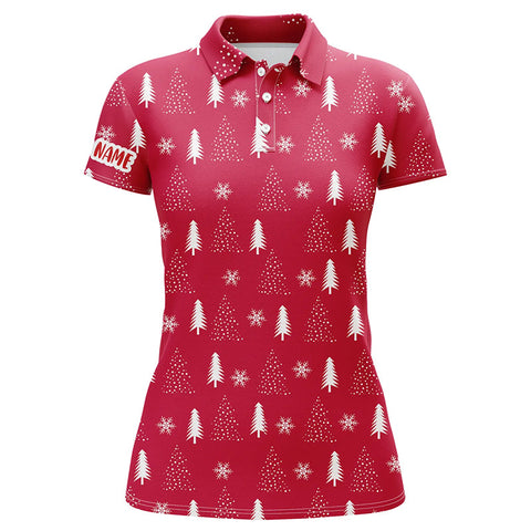 Christmas Tree Seamless Womens Red Golf Tops Customized Polo Golf Shirts For Women Golf Gifts LDT0618