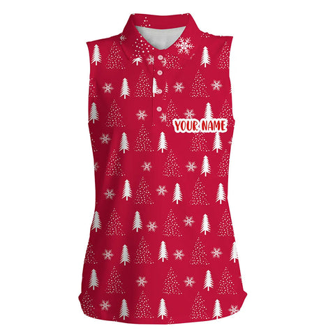 Christmas Tree Seamless Red Womens Sleeveless Golf Tops Customized Golf Shirts For Women Golf Gifts LDT0618