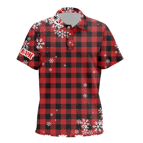 Christmas Snowflakes On Red Black Plaid Kids Unisex Golf Polos Personalized Golf Shirts For Kid LDT0619