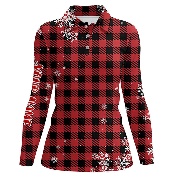 Christmas Snowflakes On Red Black Plaid Womens Golf Polos Personalized Golf Shirts For Women LDT0619