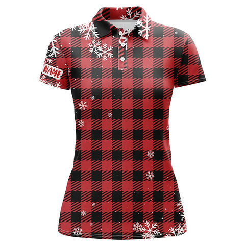 Christmas Snowflakes On Red Black Plaid Womens Golf Polos Personalized Golf Shirts For Women LDT0619