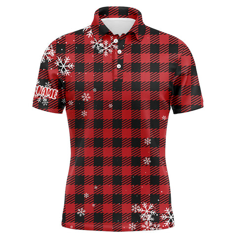 Christmas Snowflakes On Red Black Plaid Mens Golf Polos Personalized Golf Shirts For Men LDT0619