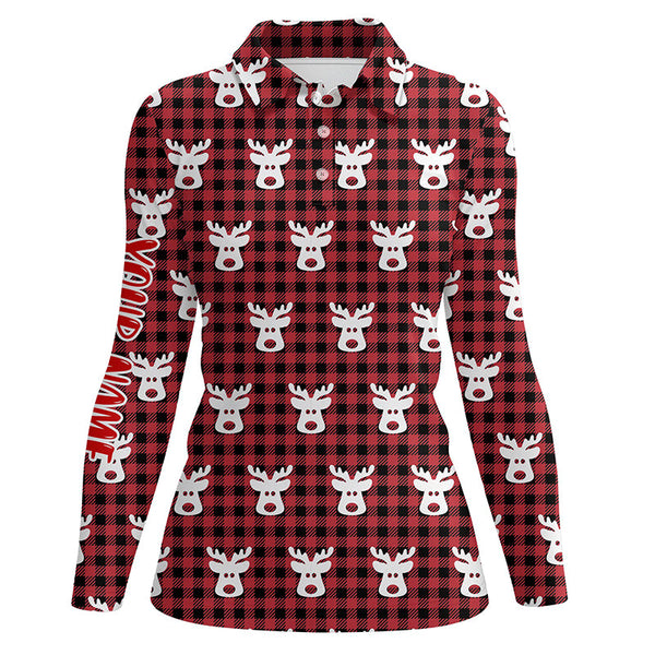 Reindeer Red Black Plaid Christmas Womens Golf Polo Shirt Golf Shirts For Women Golfer Gifts LDT0620