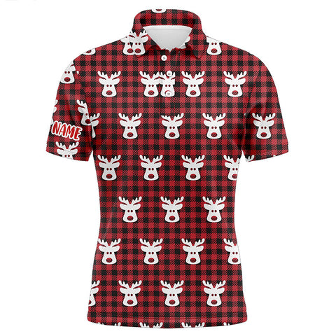 Reindeer Red Black Plaid Christmas Mens Golf Polo Shirt Golf Shirts For Men Golfer Gifts LDT0620