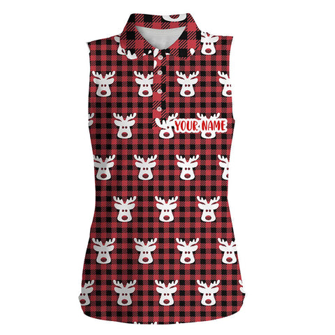 Reindeer Red Black Plaid Christmas Womens Sleeveless Polo Shirt Golf Shirts For Women Golfer Gifts LDT0620