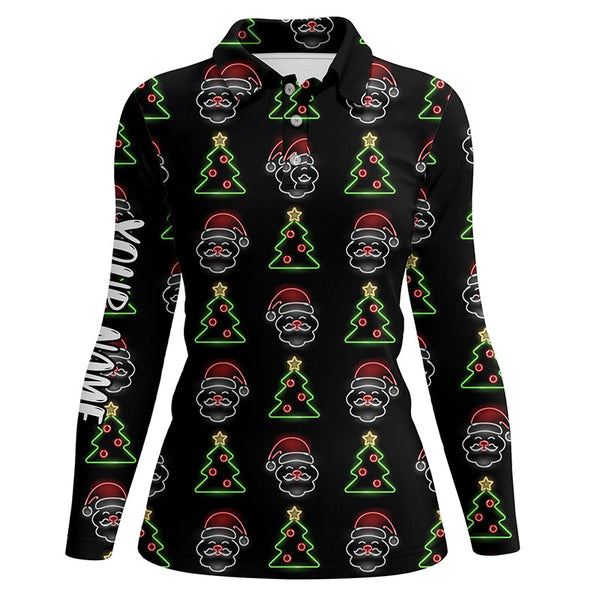 Neon Christmas Tree And Santa Womens Golf Polo Shirts Custom Funny Golf Shirts For Women LDT0621