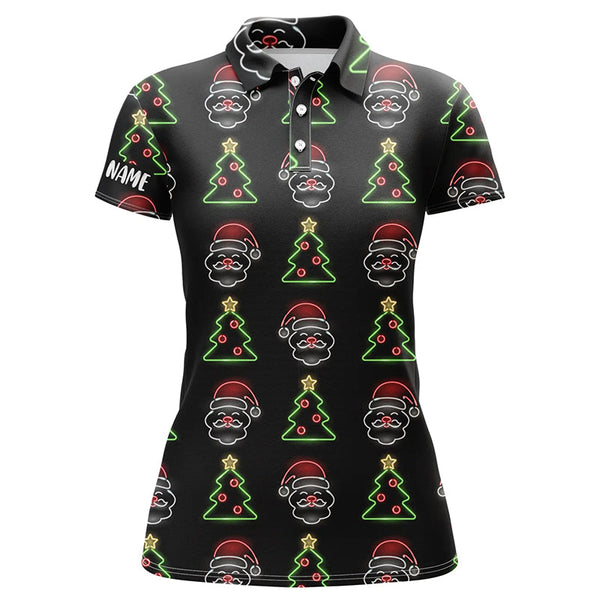 Neon Christmas Tree And Santa Womens Golf Polo Shirts Custom Funny Golf Shirts For Women LDT0621