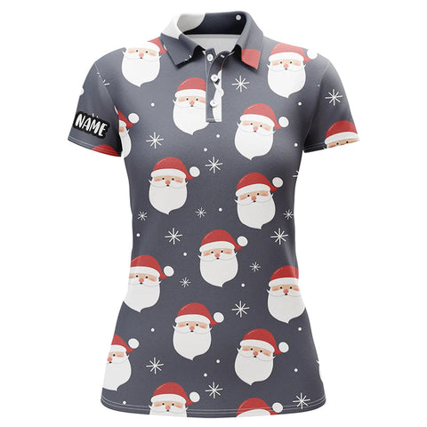 Happy Santa Christmas Grey Womens Golf Polo Shirts Customized Funny Golf Outfit For Womens LDT0622