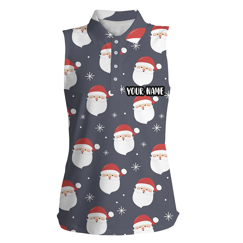 Happy Santa Christmas Grey Womens Sleeveless Golf Polo Shirts Customized Funny Golf Outfit For Womens LDT0622