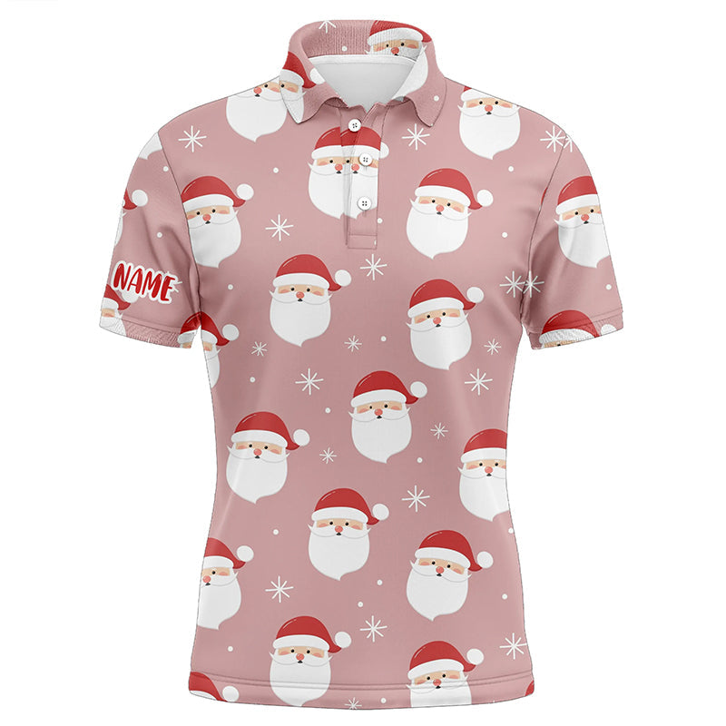 Happy Santa Christmas Pink Mens Golf Polo Shirts Customized Funny Golf Outfit For Mens LDT0623