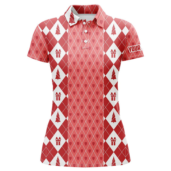 Christmas Gifts & Trees Pink Red Women Golf Polos Custom Golf Shirts For Women Cute Golf Gift LDT0641