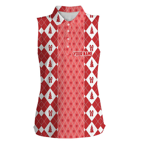 Christmas Gifts & Trees Pink Red Women Sleeveless Golf Polos Custom Golf Shirts For Women Cute Golf Gift LDT0641