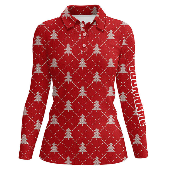 Christmas Trees Red Knitted Womens Golf Polo Shirts Argyle Golf Shirts For Women Golfer Gifts LDT0642