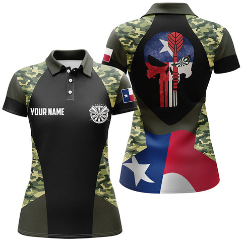 Camouflage Skull Texas Flag Custom Darts Polo Shirt Patriotic Dart Jersey For Women LDT0336