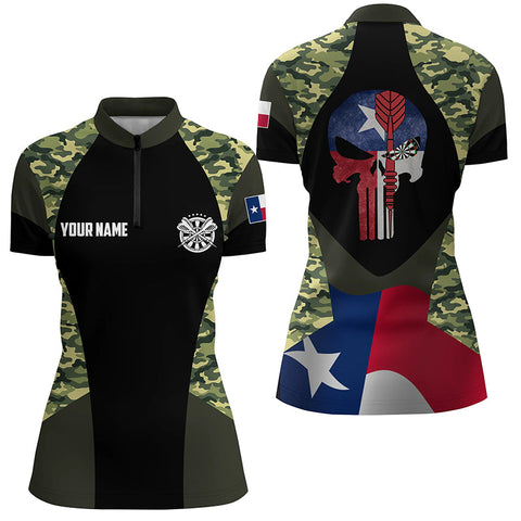 Camouflage Skull Texas Flag Custom Darts Quarter-Zip Shirt Patriotic Dart Jersey For Women LDT0336