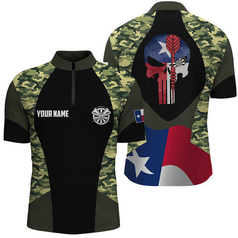 Camouflage Skull Texas Flag Custom Darts Quarter-Zip Shirt Patriotic Dart Jersey For Men LDT0336