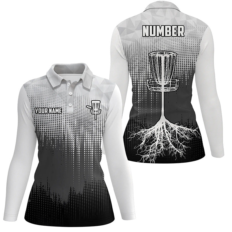 Black&White Womens Disc Golf Polo Shirts Custom Disc Golf Basket Personalized Disc Golf Gifts LDT1323