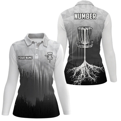 Black&White Womens Disc Golf Polo Shirts Custom Disc Golf Basket Personalized Disc Golf Gifts LDT1323