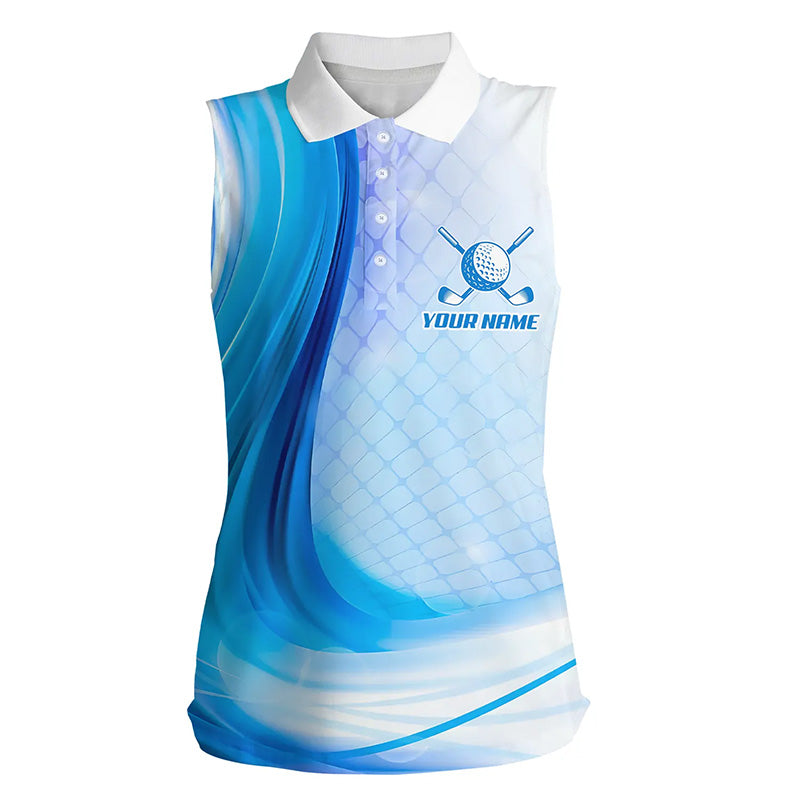 Blue Light Twinkle Womens Sleeveless Golf Polo Shirts Custom Name Golf Shirts For Women Golfing Gifts LDT1324