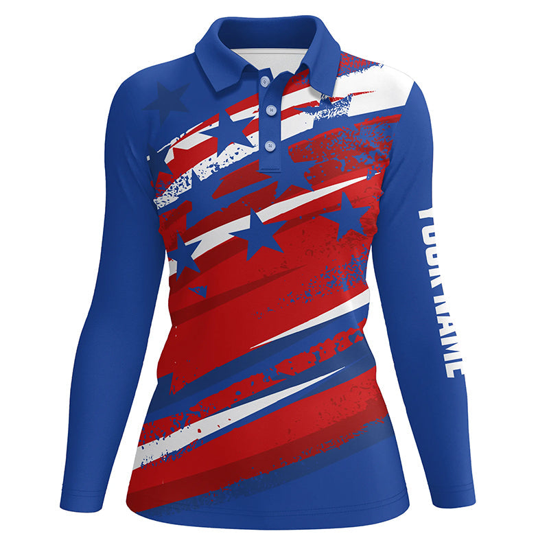 American Flag Womens Golf Polo Shirts Custom Patriotic Golf Shirts For Women Golfing Gifts LDT1468