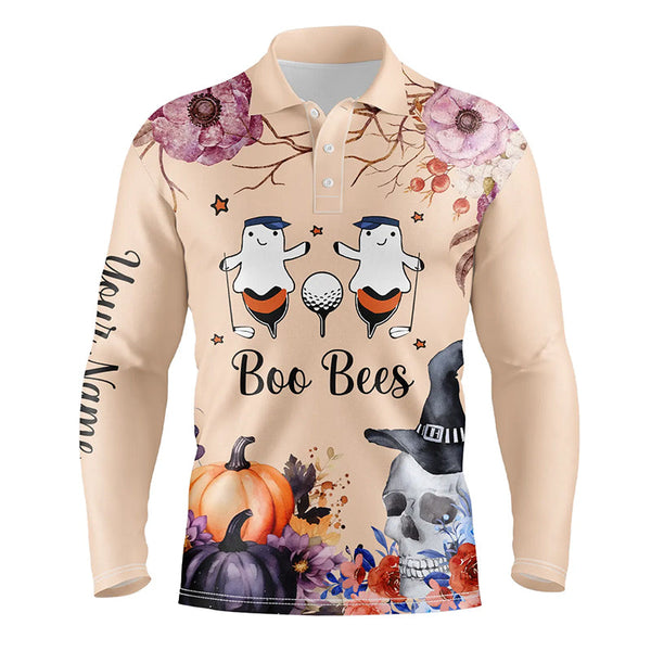 Boo Bees Halloween Skull Light Orange Mens Golf Polo Shirt Custom Funny Golf Shirts For Men LDT0348