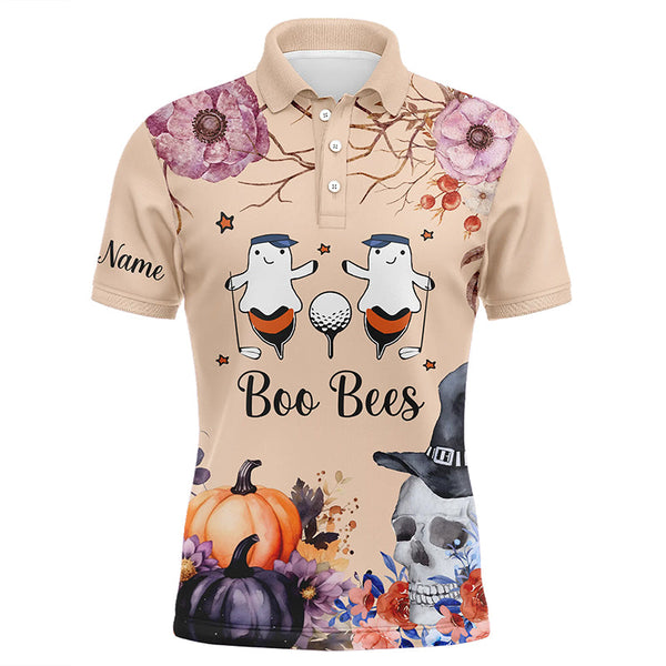 Boo Bees Halloween Skull Light Orange Mens Golf Polo Shirt Custom Funny Golf Shirts For Men LDT0348