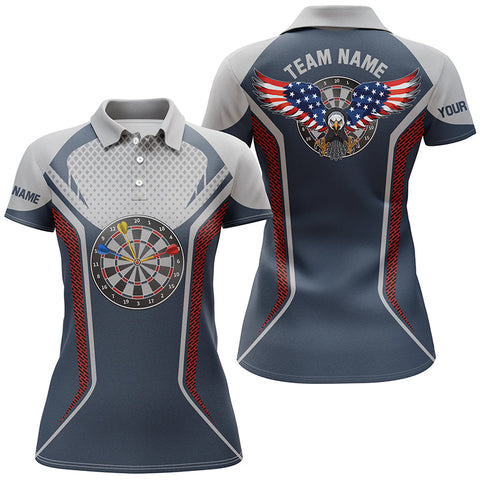 Personalized Darts Board American Flag Eagle Blue Grey Polo Shirt Dart Jersey For Women LDT0364