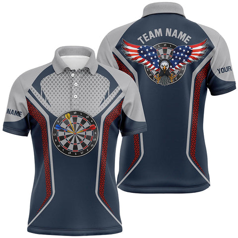 Personalized Darts Board American Flag Eagle Blue Grey Polo Shirt Dart Jersey For Men LDT0364