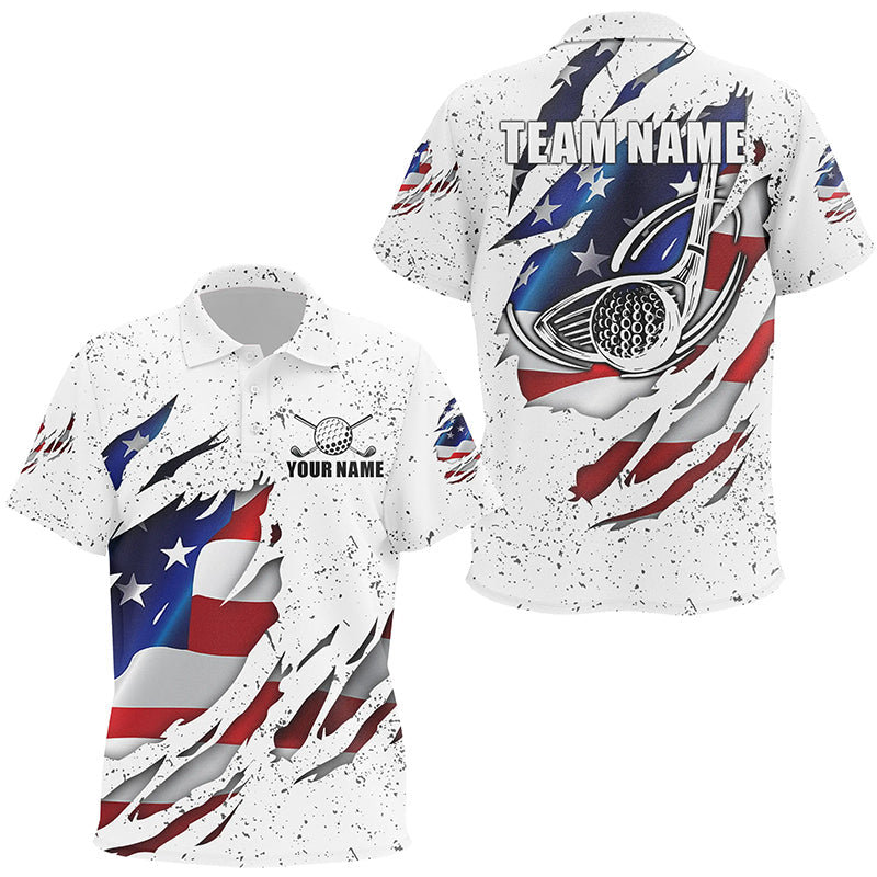 American Flag Ripped White Grunge Golf Kids Polo Shirts Custom Patriotic Golf Shirts For Kid LDT0699
