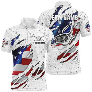 American Flag Ripped White Grunge Golf Men Polo Shirts Custom Patriotic Golf Shirts For Men LDT0699