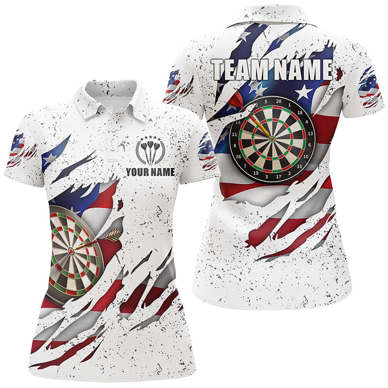 American Flag White Grunge Dart Polo Shirts Custom Patriotic Dart Shirts For Women LDT0703