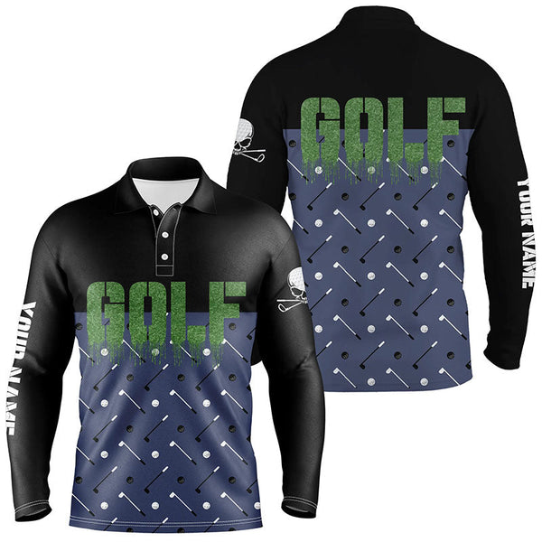 Black And Navy Mens Golf Polo Shirts Custom Funny Golf Shirt For Men Skull Golfing Gifts LDT0142