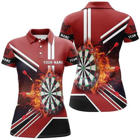 Black Red Flame Dartboard Polo Shirt Custom Fire Darts Shirts For Women Dart Jersey LDT0406