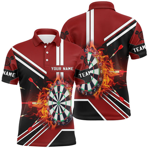 Black Red Flame Dartboard Mens Polo Shirt Custom Fire Darts Shirts For Men Dart Jersey LDT0406