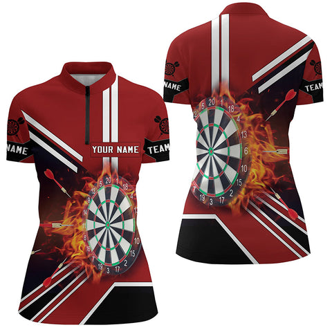 Black Red Flame Dartboard Quarter-Zip Shirt Custom Fire Darts Shirt For Women Dart Jersey LDT0406