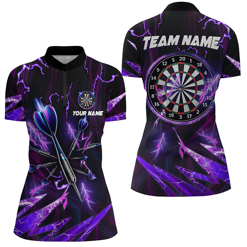 Purple Thunder Lightning 3D Darts Quarter Zip Shirt Custom Women Dart Shirts Dart Jerseys LDT1350