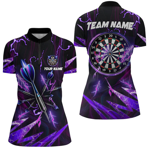 Purple Thunder Lightning 3D Darts Quarter Zip Shirt Custom Women Dart Shirts Dart Jerseys LDT1350