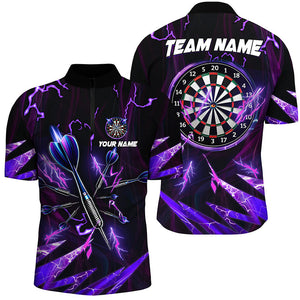 Purple Thunder Lightning 3D Darts Quarter Zip Shirt Custom Dart Shirts For Men Dart Jersey LDT1350