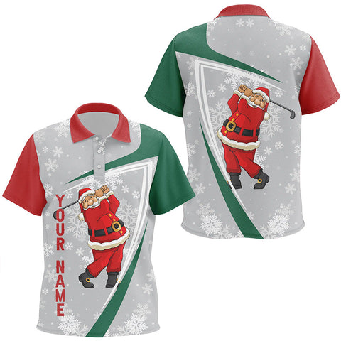 Santa Playing Golf Christmas Custom Kids Golf Polo Shirt Snowflakes Grey Funny Golf Shirts For Kid LDT0942