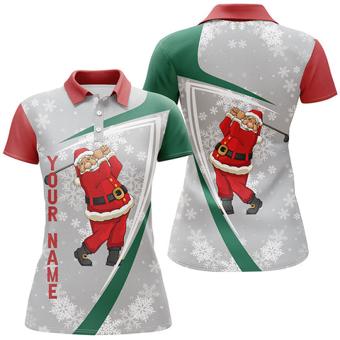 Santa Playing Golf Christmas Custom Golf Polo Shirt Snowflakes Grey Funny Golf Tops For Women LDT0942