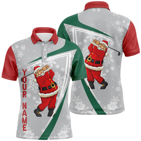 Santa Playing Golf Christmas Custom Mens Golf Polo Shirt Snowflakes Grey Funny Golf Shirts For Men LDT0942